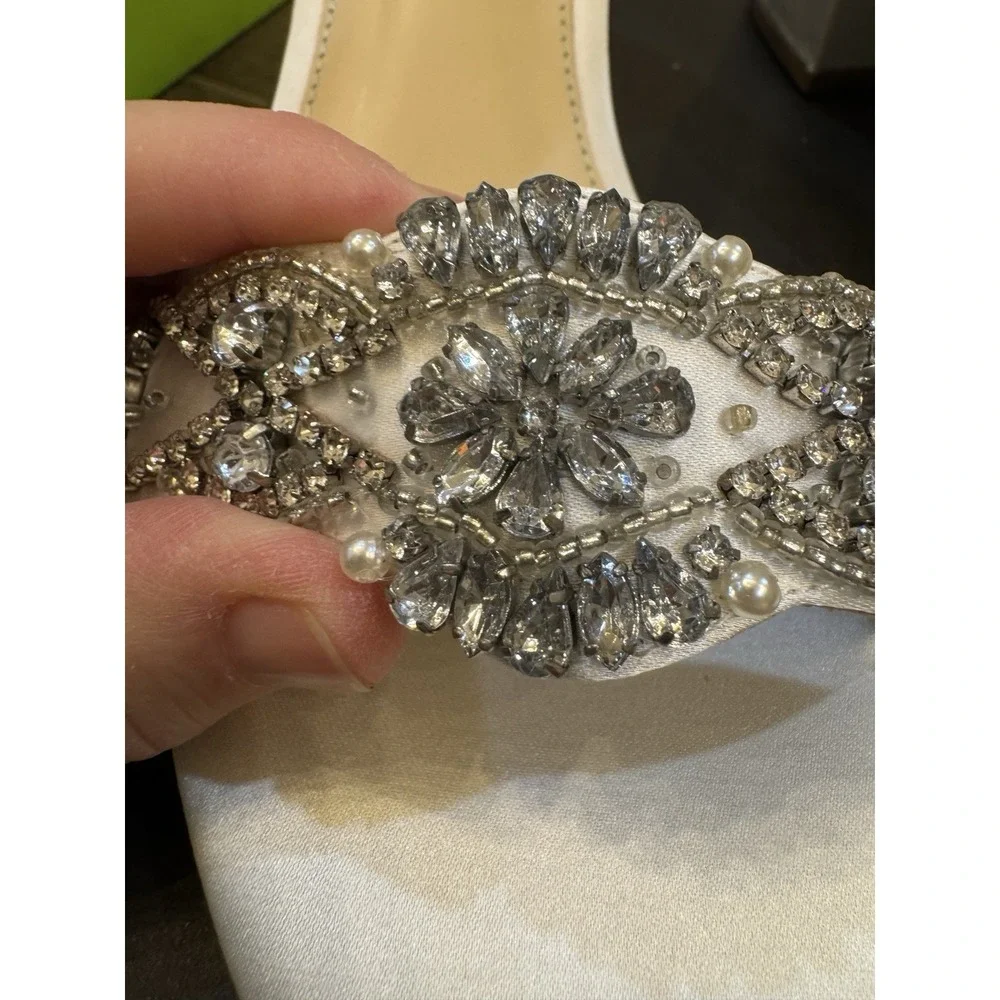 Betsey Johnson Mel‎ Satin Rhinestone Heel Ivory Sandals Womens Size 9.5 Bridal